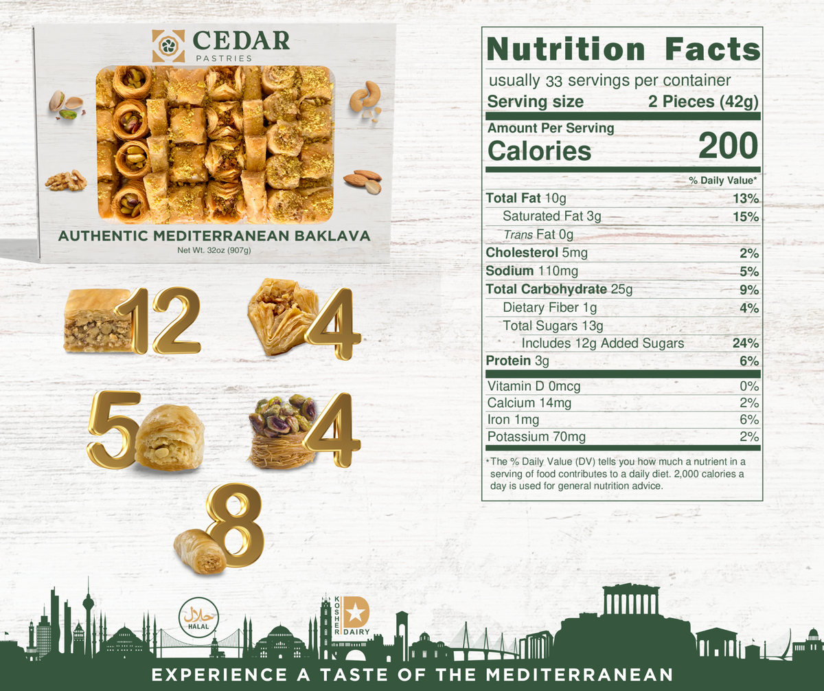 cedar pastries large assortment of pistachio and cashew baklava nutritional facts