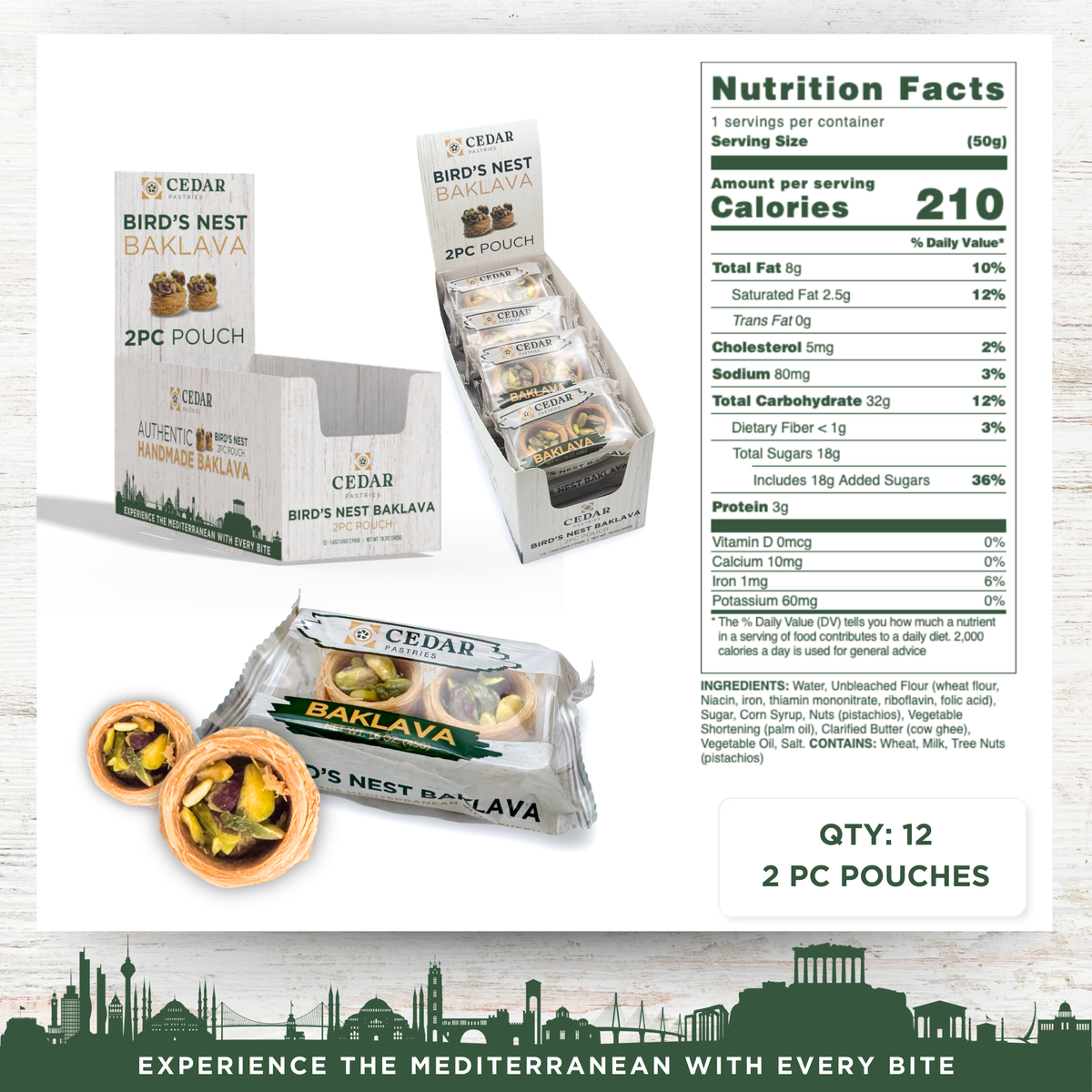 cedar pastries 2 pack on the go pistachio baklava in a case of 12 nutritional facts