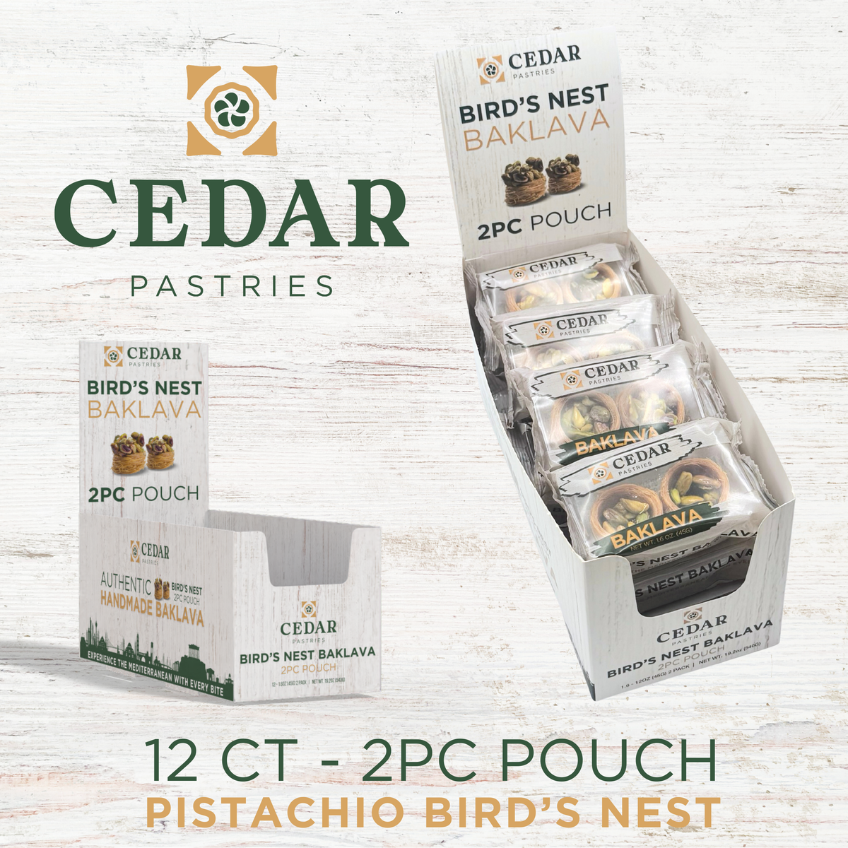 cedar pastries 2 pack on the go pouch of pistachio baklava in a case of 12