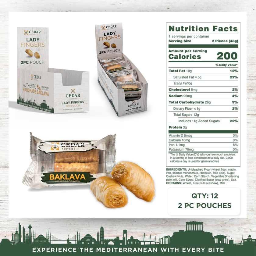 cedar pastries on the go 2 pack cashew baklava in a case of 12 nutritional facts