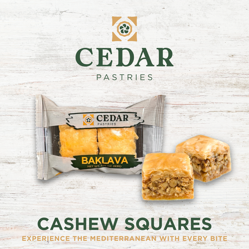 Cedar Pastries 2-Pack Cashew Baklava Squares (Case of 12)