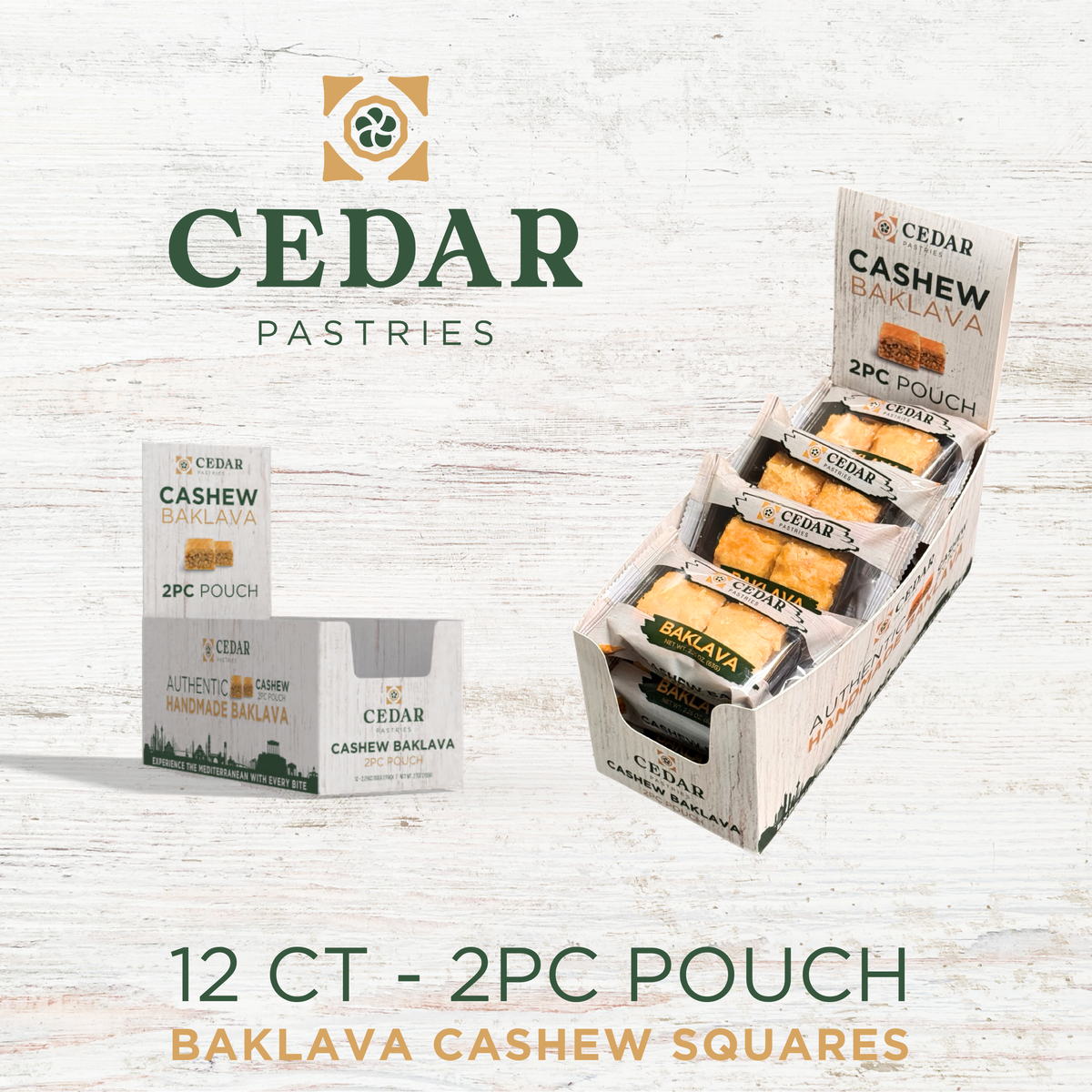 Cedar Pastries 2-Pack Cashew Baklava Squares (Case of 12)