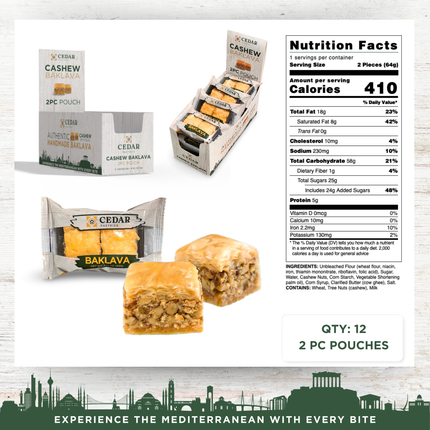 Cedar Pastries 2-Pack Cashew Baklava Squares (Case of 12)